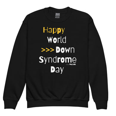 Happy World Down syndrome Day Youth crewneck sweatshirt with QR CODE on back with explanation